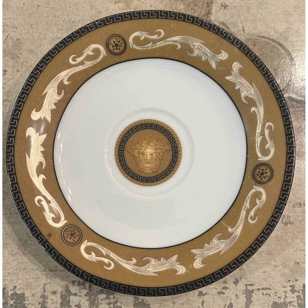 Versace Style Medusa Head White Black Gold Saucer